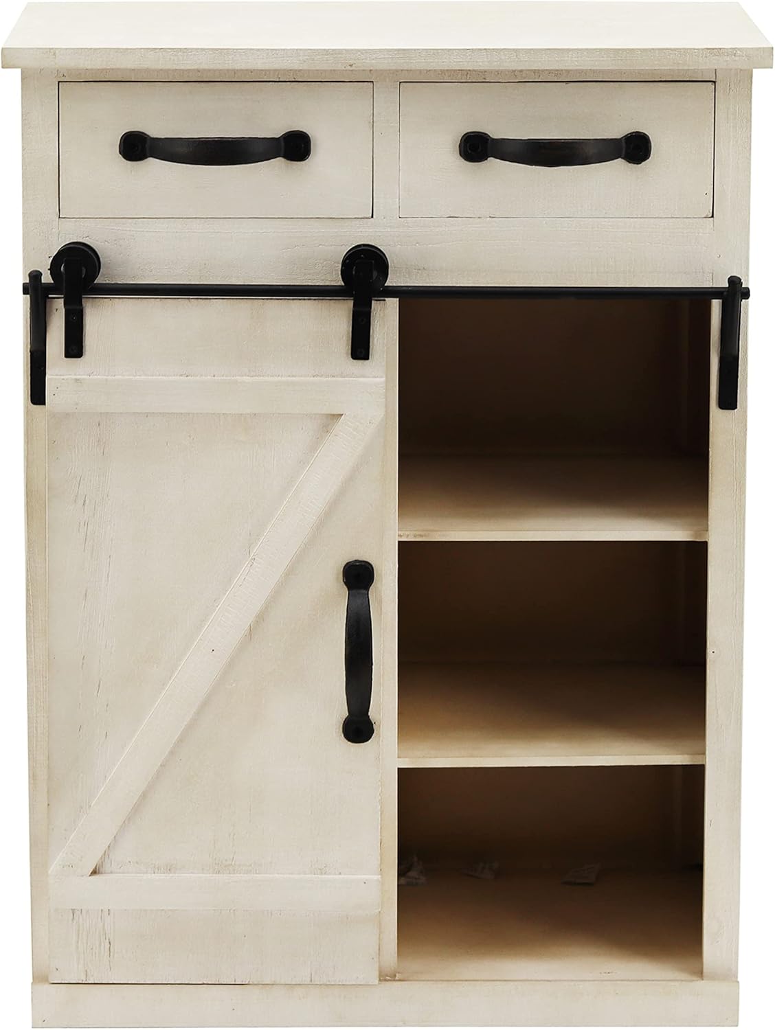 Classic Style White Country Style Single Barn Door with 2 Drawers Vintage Wooden Cabinet