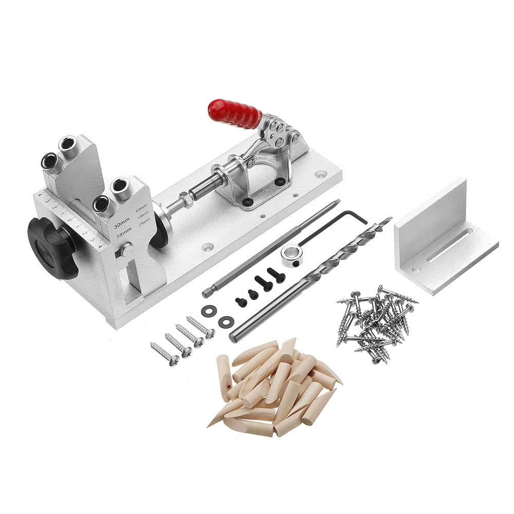 Banggood Woodworking Pocket Hole Jig System Guide Carpenter Kit with Clamp and Hole Drill Bits