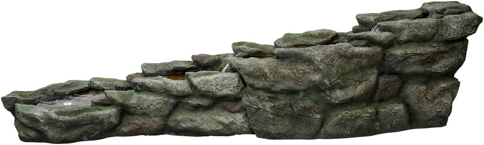 SunJet Outdoor Rock Water Fountain with LED Lights, 83.4" L x 22" W x 20" H River Stream Waterfall Feature for Home Garden, Yard, Patio, Deck Decor - Soothing Tranquility Floor-Standing Fountain