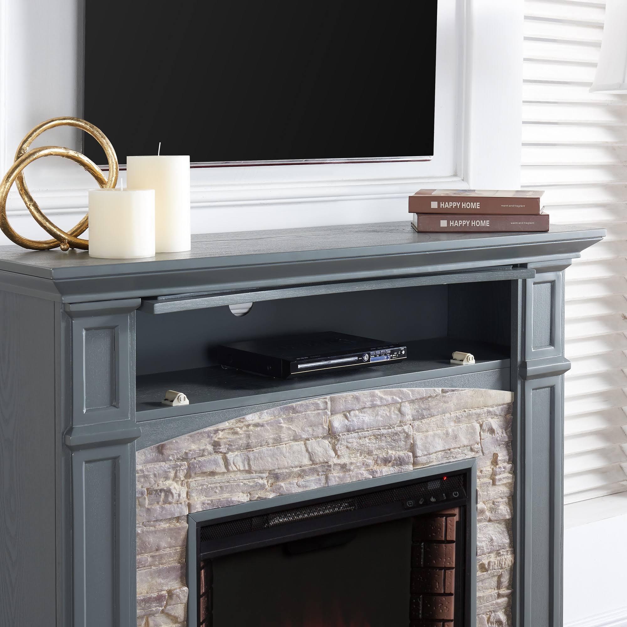 Salski Electric Media Fireplace Gray with Weathered Stone - Aiden Lane