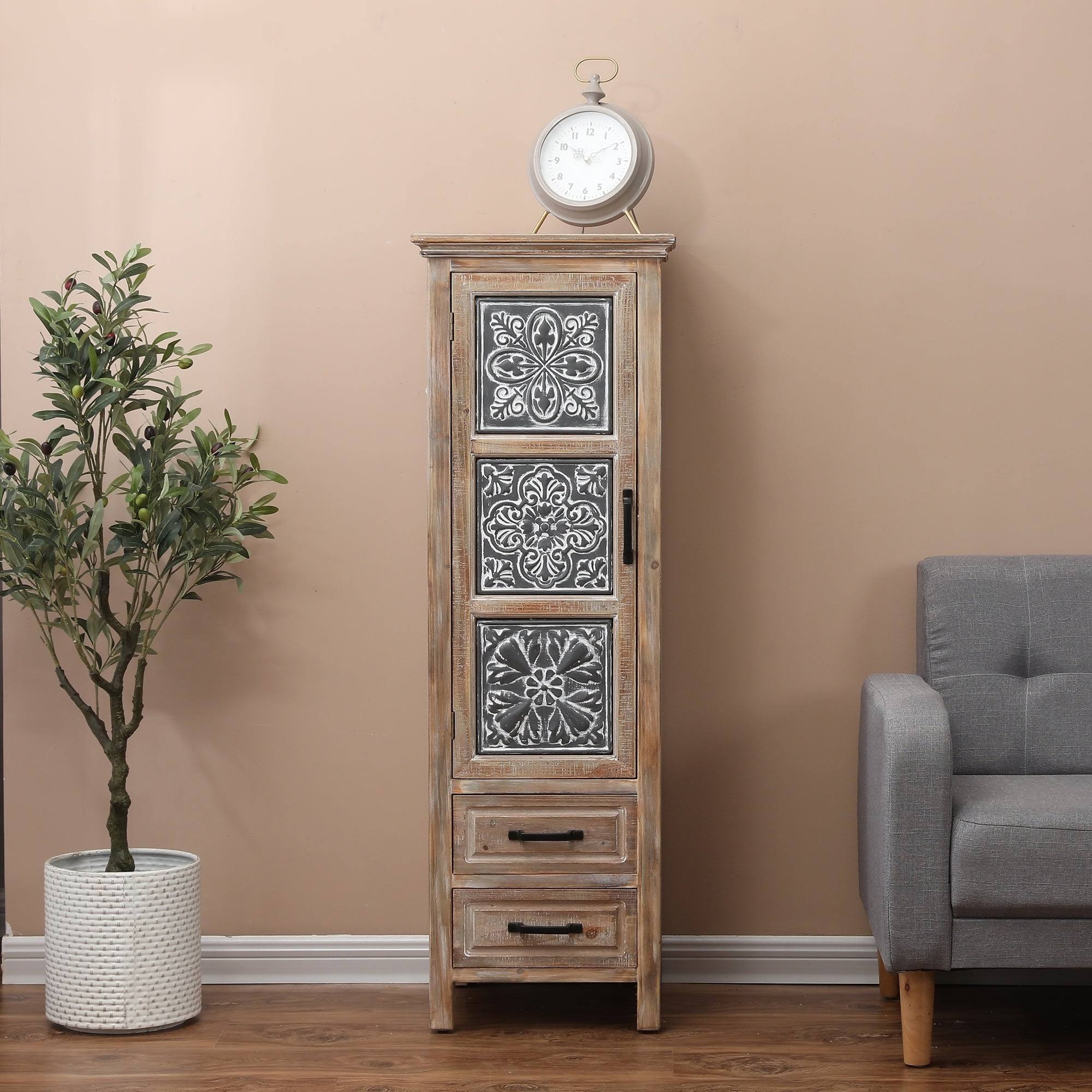 LuxenHome Metal and Wood Tall Tower Cabinet
