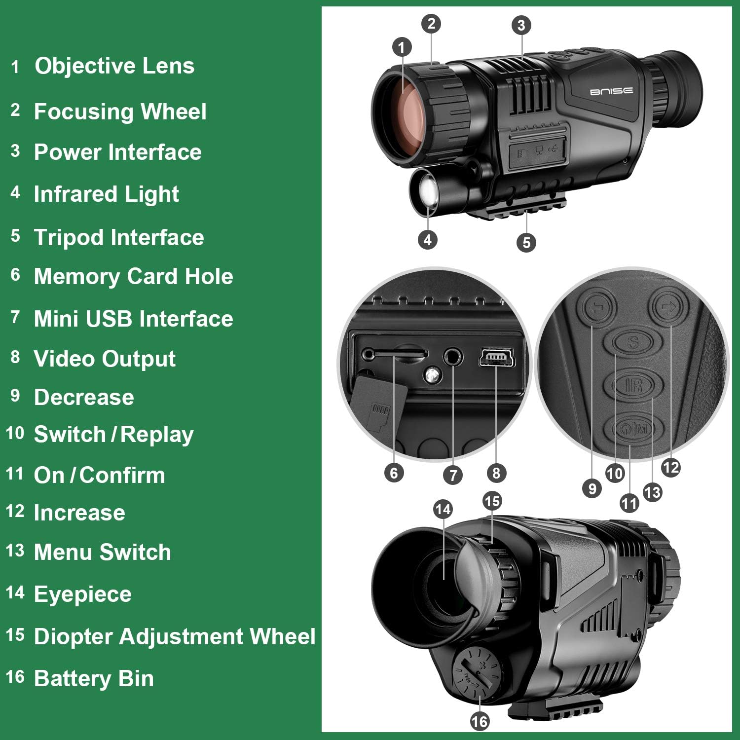 8x40 Infrared Night Vision Monocular Digital Camera with Video Playback USB Output Function for Hunting and Wildlife 200m in Darkness 8G TFCard