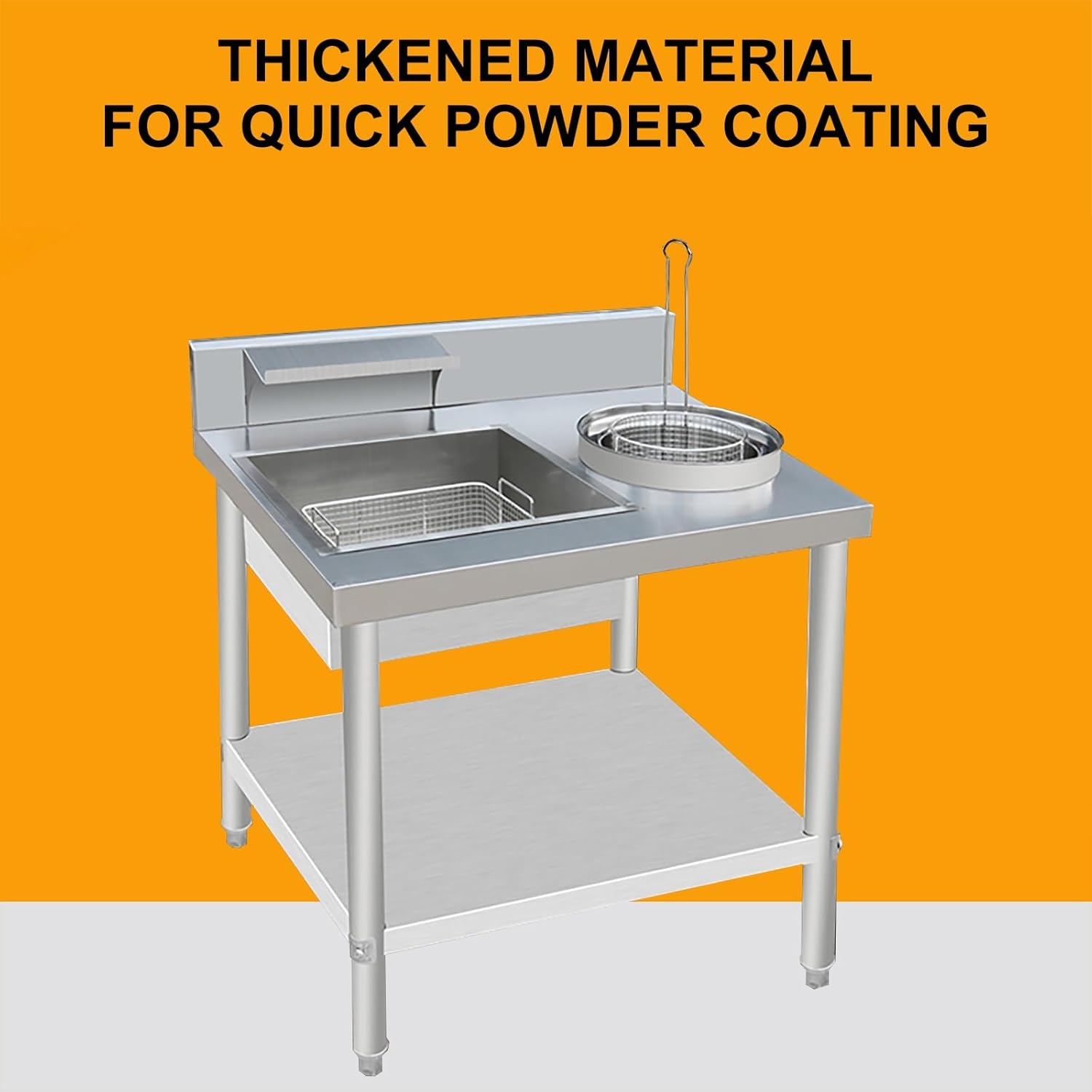 Breading Table Commercial Fried Food Prep Table, Quality Stainless Steel Fried Food Prep Station Heavy Duty Commercial Work Table for Restaurant, Home and Hotel