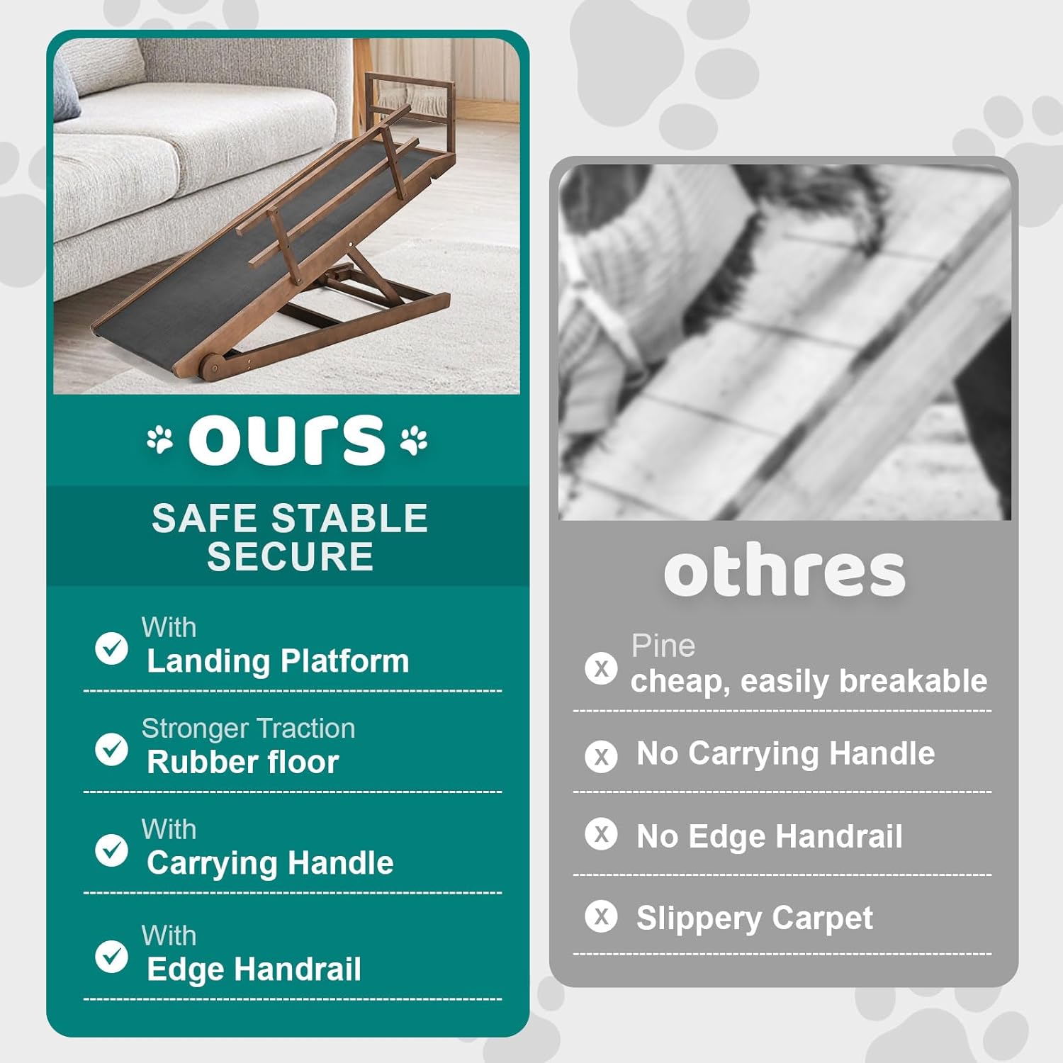Dog Ramp, 5 Level Adjustable Folding Pet Ramp for High Bed, Upgrade Rubber Mat High Traction Ramp, Wooden Folding Pet Ramp for Bed, Couch,SUV, Natural Wood Pet Ramp for Small & Old Dogs & Cat