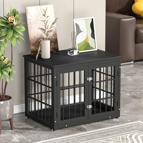 48 Inch Heavy Duty Dog Crate Furniture for Large Dogs, Decorative Pet House End Table, Extra Large Wooden Cage Kennel Furniture Indoor, Natural and White