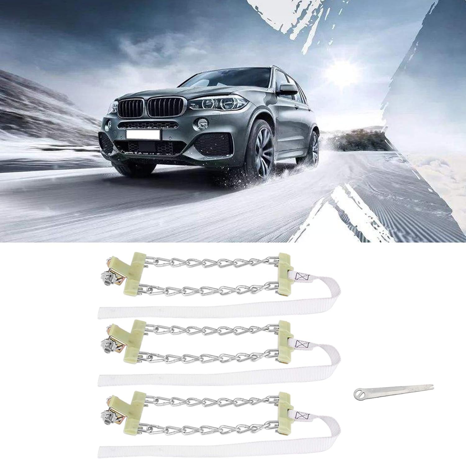 Steel Tire Chain, 3pcs Anti Skid Tire Chain Winter Security Tyre Belt Tire Chain Clips for Car Truck SUV(L)