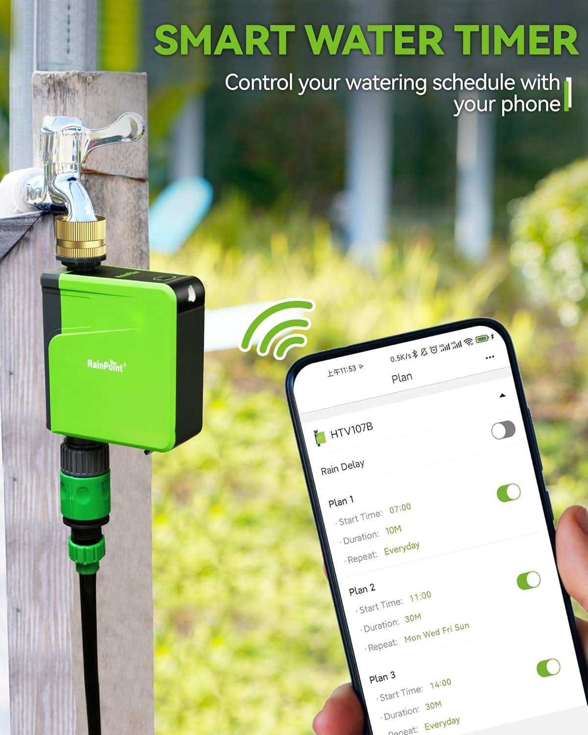RAINPOINT Smart Water Timer for Garden Hose with Brass Inlet, Bluetooth Sprinkler Timer 2 Outlet