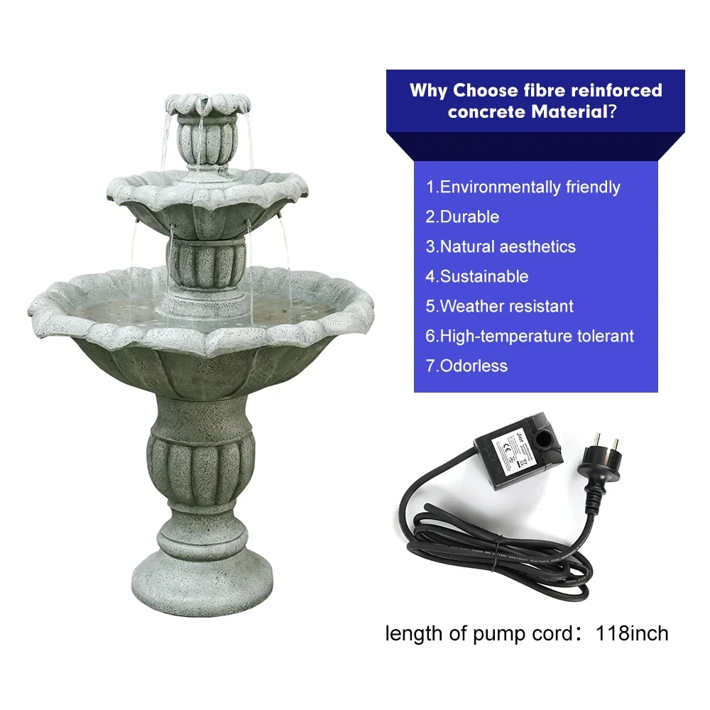 Willwolfer 35'' H 3-Tier Outdoor Water Fountain - With Submersible Electric Pump- Garden Cascading Waterfall for Yard Patio Lawn Home Decor