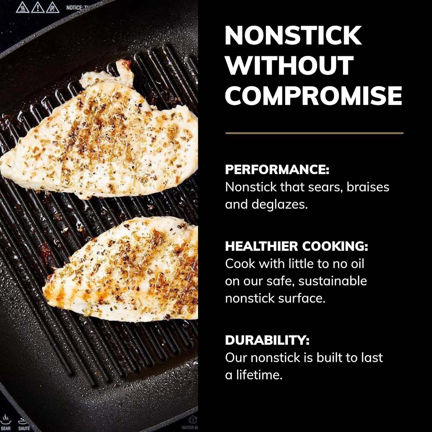 SCANPAN Professional 10.5” Square Grill Pan - Easy-to-Use Nonstick Cookware - Dishwasher, Metal Utensil & Oven Safe - Made in Denmark