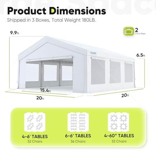 Quictent 20x20 Party Tent Heavy Duty Outdoor Canopy Tent Carport Wedding Event Shelter BBQ Wedding Tents for Parties with Storage Bags(Mesh)