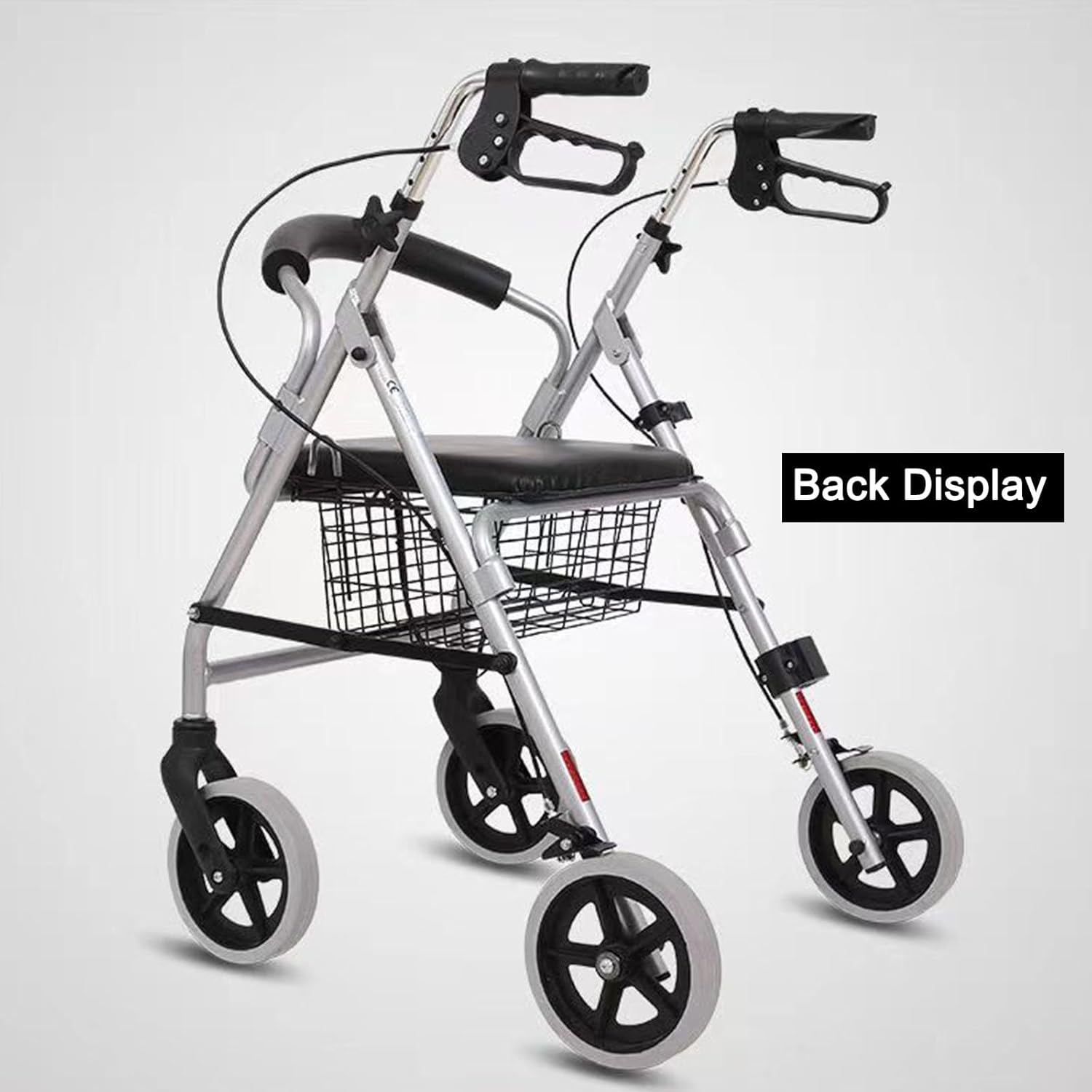 Portable Walkers for Seniors Aluminum Rollator Walker with Seat Four-Wheel Folding Walker Shopping Trolley Elderly Walker Handcart Walker with Large Capacity Storage Basket Black