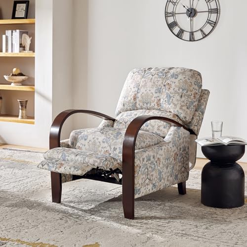 HULALA HOME Floral Manual Recliner, Modern Pushback Recliner Chair Upholstered Printed Fabric Wingback Chair for Living Room Bedroom,Red