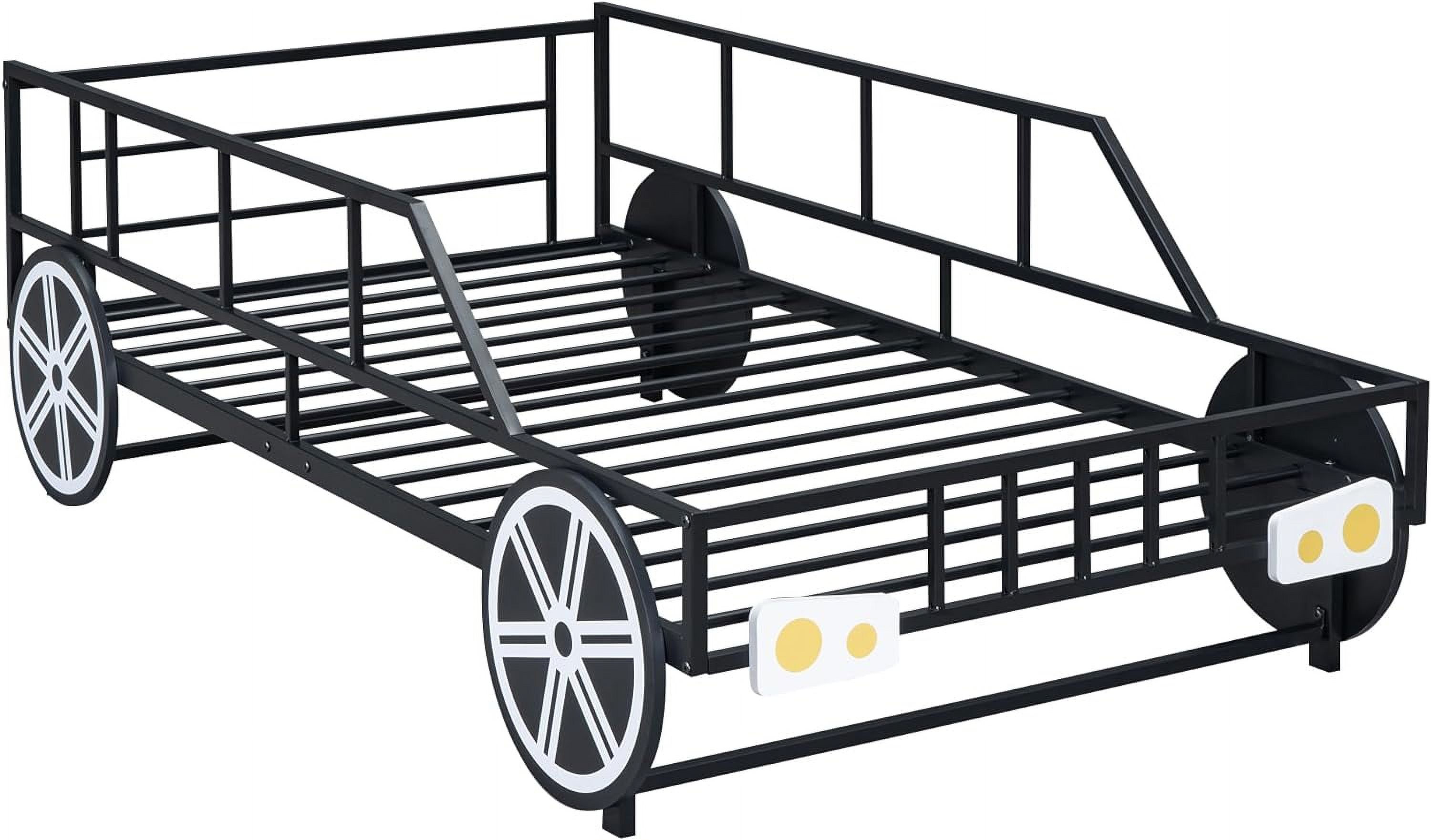 Size Car Bed Wih Rails Ad 4 Wheels, Meal Kids Low Plaform Bed Frame, Race Car Bed For Kids Boys Girls ees, Black