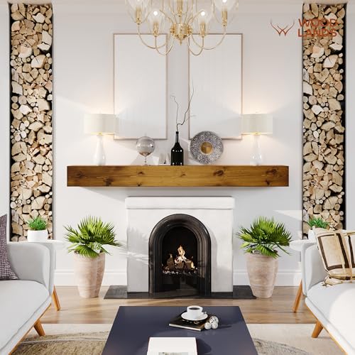 Woodlands-USA 72 Floating Fireplace Mantel Wood Shelf - Rustic Mantels For Over Fireplace, 72 Inches Wall Mounted Handcrafted Mantle Shelf, 72 X 8 X 5 Fireplace Mantel Shelves, Farmhouse Charcoal Gray