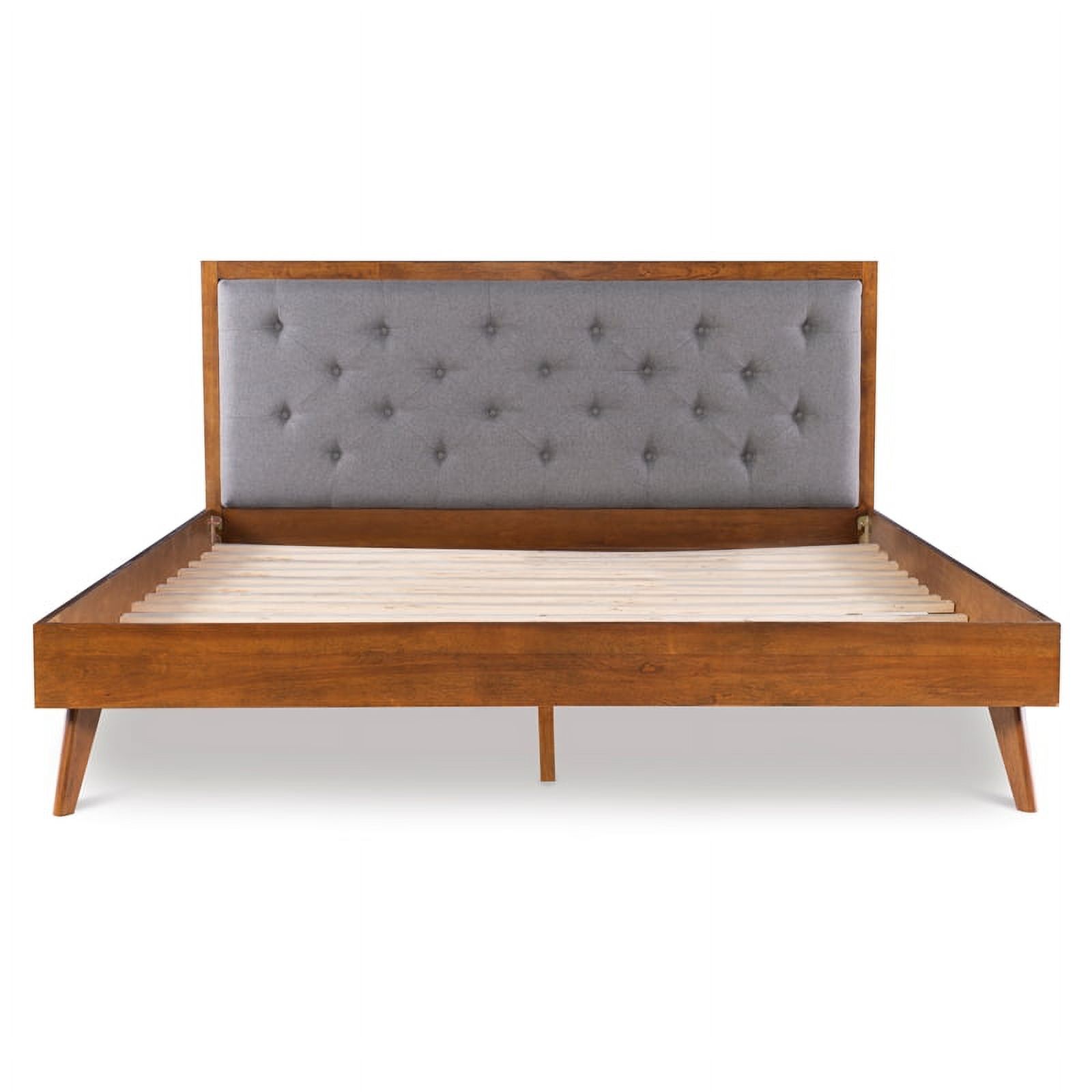 Allora Mid-Century Wood/Polyester King Platform Bed in Medium Brown