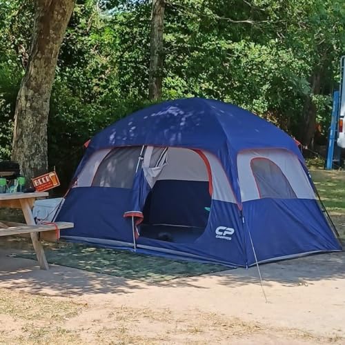 CAMPROS Tent-6/8-Person-Camping-Tents, Waterproof Windproof Family Tent with Top Rainfly, 4 Large Mesh Windows, Double Layer, Easy Set Up, Portable with Carry Bag, for All Seasons