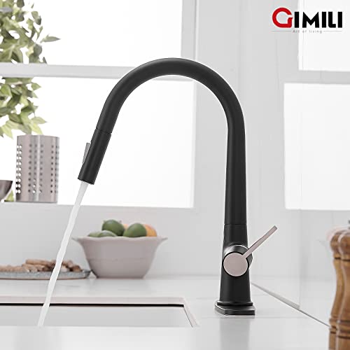 GIMILI Touchless Kitchen Faucet with AC Adapter, Brushed Nickel Motion Sensor Hands Free Smart Single Handle Kitchen Sink Faucet with Pull Down Sprayer