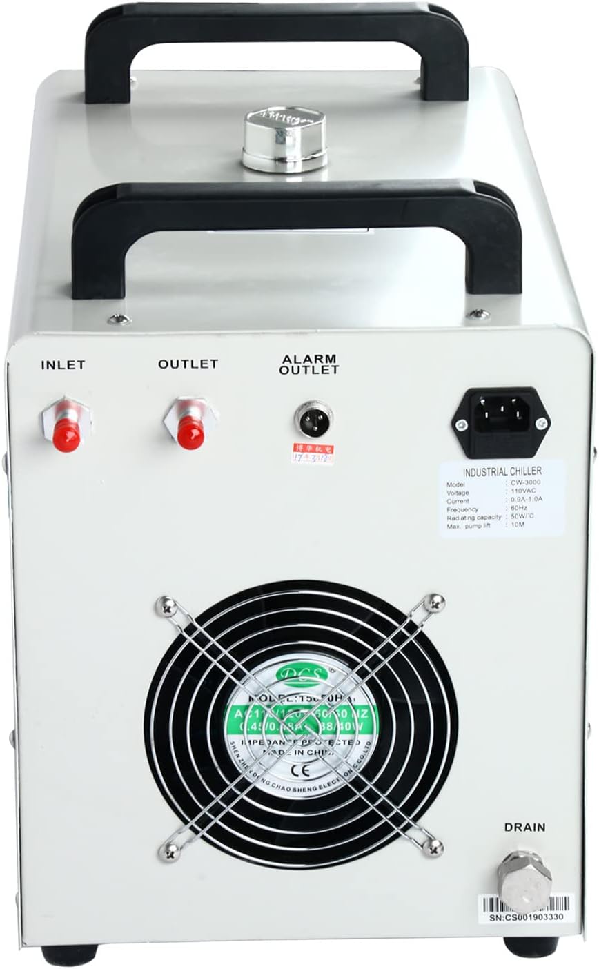 DasMarine CW-3000 Water Chiller,8L Industrial Water Chiller,Thermolysis Type Water Cooling Chiller Machine,110V Economic Water Cooling Equipment for 60W 80W Laser Engraving Machine