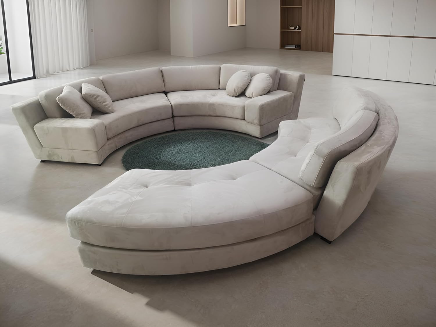 Stendmar 160" Semi Circular Round Beige Microfiber Fabric Sectional Couch Sofa Set S606BE