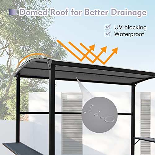 COBANA Grill Gazebo 8’by 4.6’ Outdoor Patio BBQ Canopy with Single-Tier Soft Top and Metal Shelves, Beige