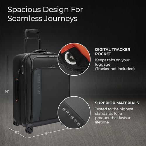 Briggs & Riley Domestic 22" Carry On Expandable Spinner - Luggage for Travel, Suitcases with Wheels, Softside Rolling Bag for Men & Women, Self-Repairing Zipper - ZDX Collection, Black