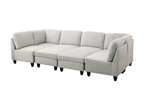 Beverly Fine Furniture Amoni 8 Piece U-Shape Modular Sectional Sofa, White Gray