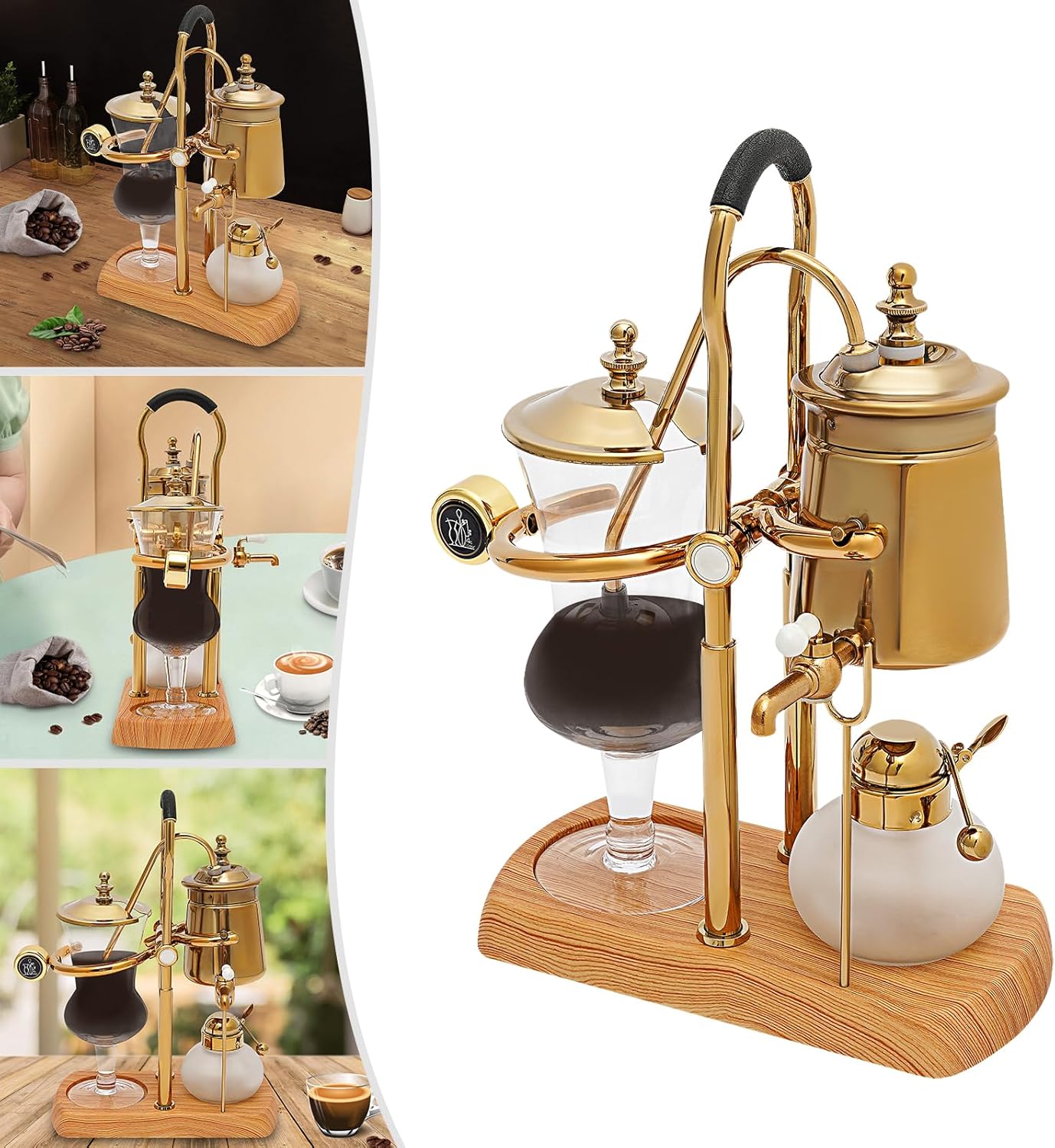 Belgian/Belgium Luxury Royal Family Balance Syphon Siphon Coffee Maker Vacuum Brewing System,Vintage Elegant Double Ridged Fulcrum with Tee Handle 400ml Coffee Maker-US Stock