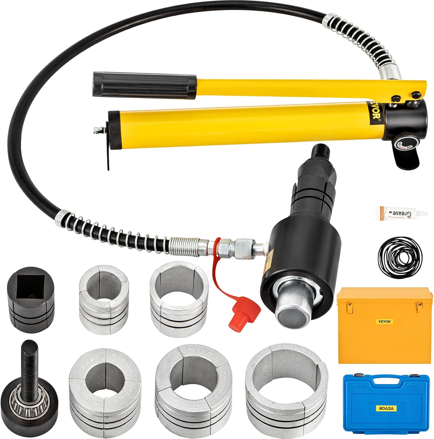 VEVOR Hydraulic Exhaust Pipe Expander, 1-5/8 to 4-1/4 size, 10 T Manual Hydraulic Pipe Stretcher w/4 Dies and 2 Storing Case for Copper, Aluminum Tubes in Car Repairing