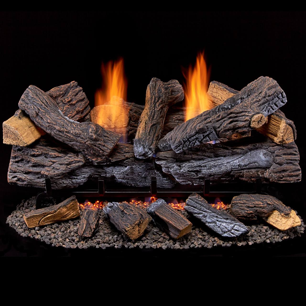 Duluth Forge Ventless Dual Fuel GAS Log Set - 30 in. Berkshire Stacked Oak - Remote Control