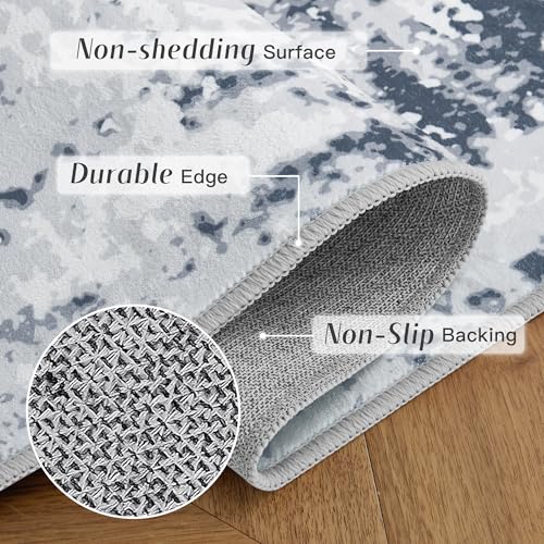 RYB HOME Washable Living Room Rug, 8x10 Large Area Rug for Bedroom, Ultra Soft Faux Wool Non Slip Modern Abstract Farmhouse Floor Carpet for Dining Home Office Nursery Playroom, 8x10 ft, Grey