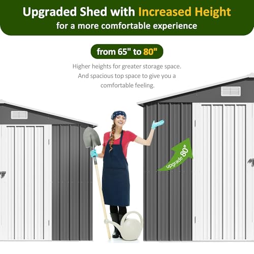 10x8 FT Outdoor Storage Shed, Metal Garden Tool Shed with Updated Frame Structure and Lockable Doors, Ideal for Backyard Garden Patio Lawn, Grey