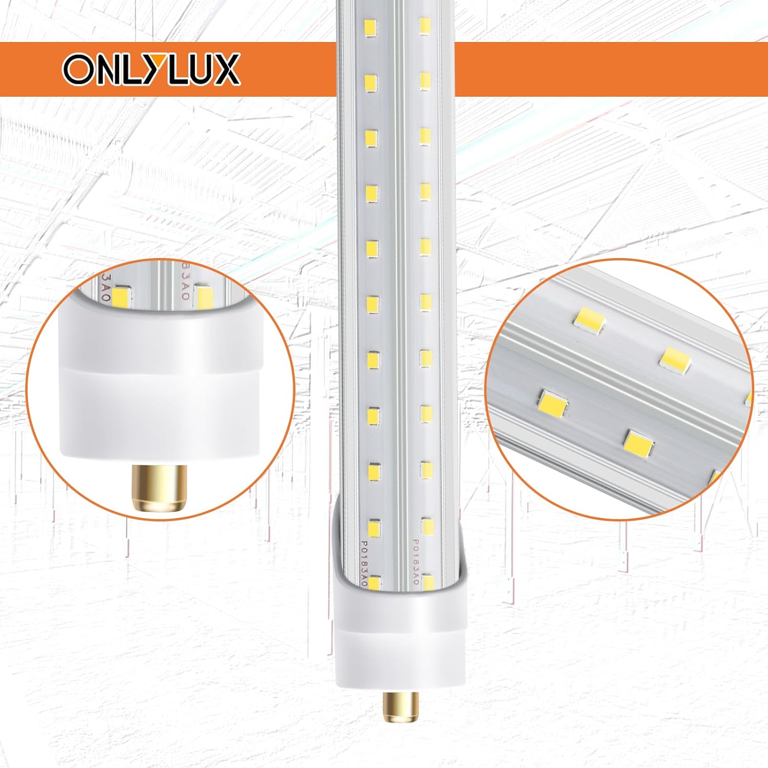8ft LED Bulbs, 8 Foot LED Shop Light Bulb 72W 6000K 10000lm, Super Bright,T8 T10 T12 V shape FA8 Lights, Clear Cover, F96T12 Bulbs to Replace Fluorescent Light Bulbs(Pack of 12)