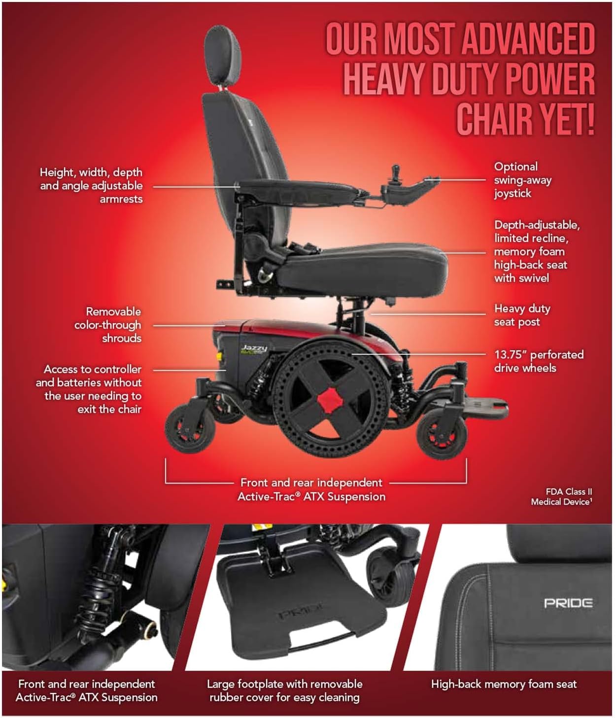 Pride Mobility Jazzy EVO 614 HD Group 2 Power Chair, Heavy-Duty Two-Motor, in-line, Mid Wheel Drive, Motorized Electric Wheelchair for Adults & Elderly, 450 lbs. WC, Up to 4.88 MPH