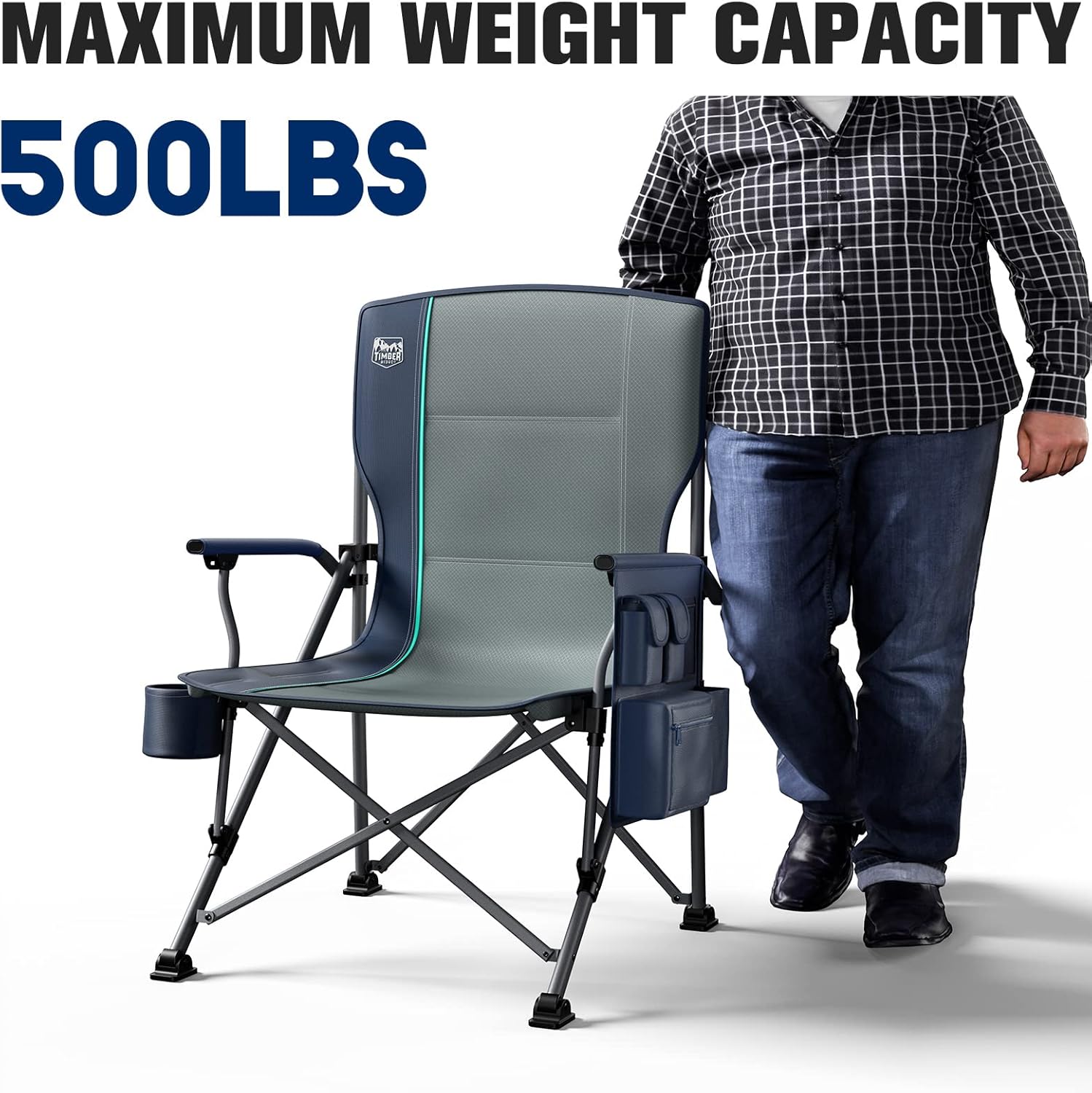 TIMBER RIDGE 400L Large Capacity Folding Double Decker Wagon Blue&Oversized Folding Camping Chair High Back Heavy Duty for Adults Support up to 500lbs