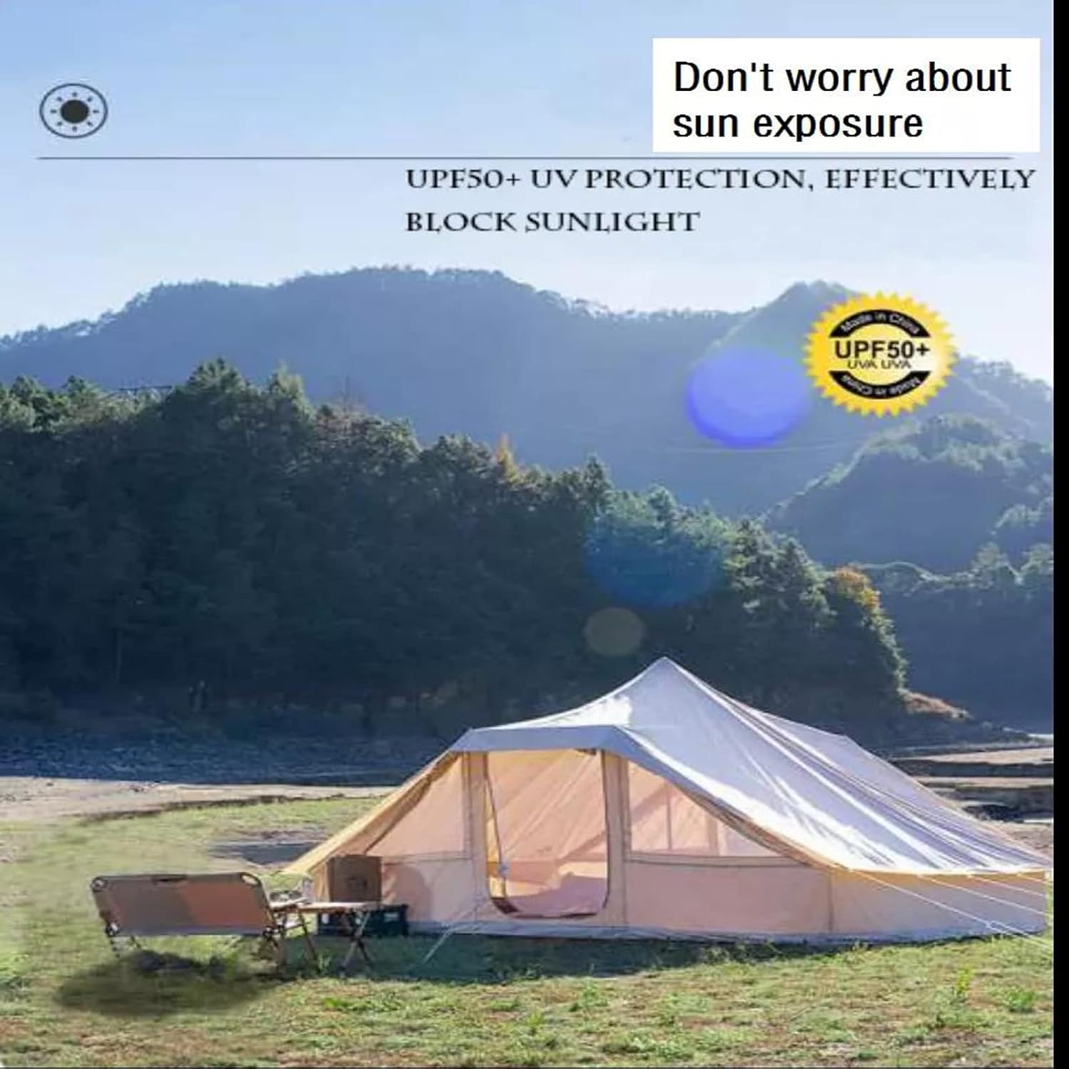 Outdoor Camping Tent, Double Door Hut Tent, Family Camping Tent Camp Hotel Tent, Outdoor Camping Hunting Wall Yurt Tent Bell Tent (Khaki) Double The Comfort (Khaki)