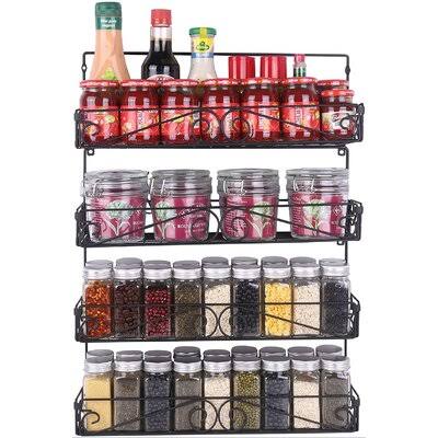 Wall Mount Spice Rack, 4 Pack Large-Capacity Spice Racks,Stackable Foldable Organizer, Black, Large Red Barrel Studio