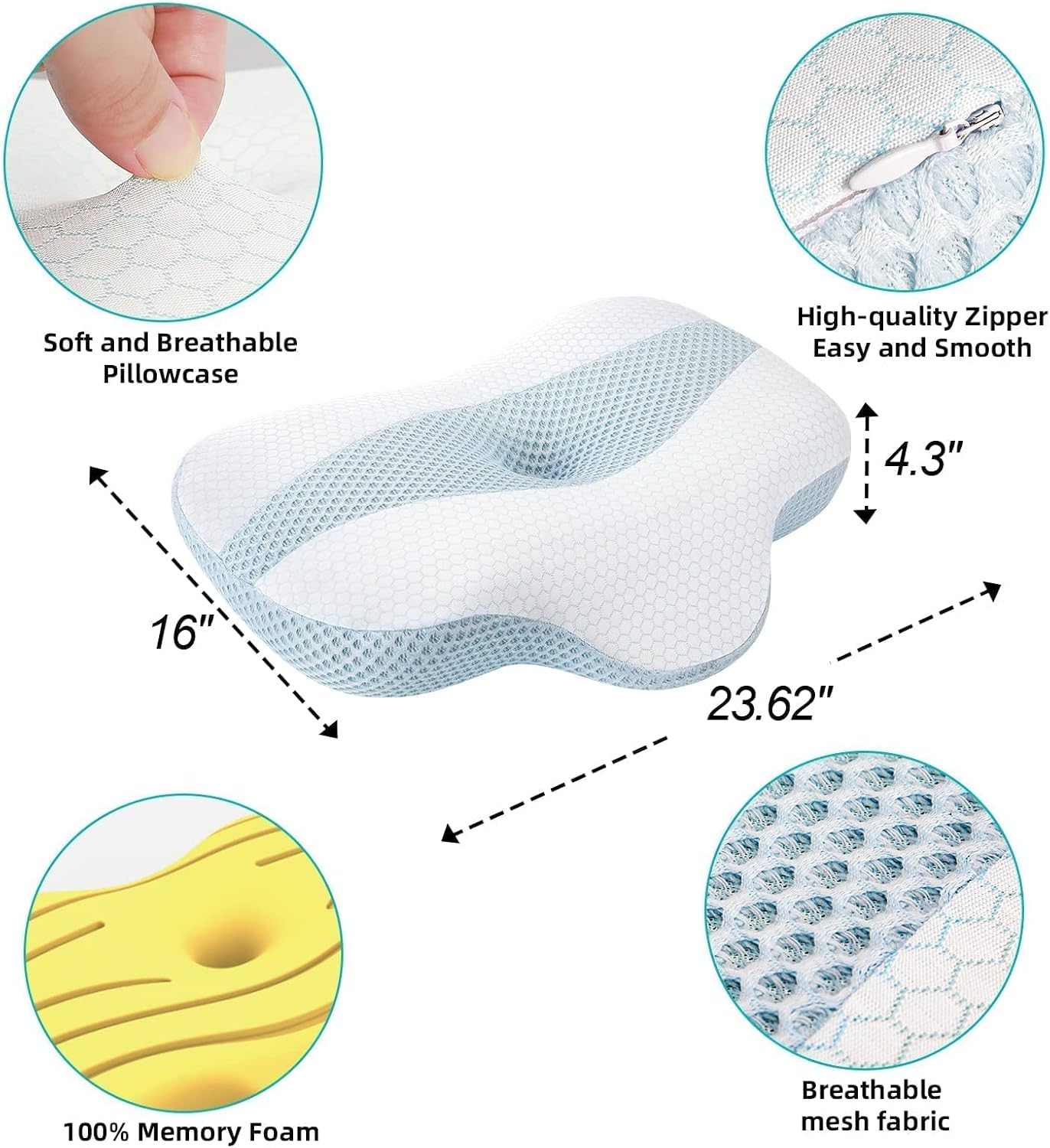 Cervical Memory Foam Pillow, Neck Support Pillow ​for Neck and Shoulder Pain Relief, Ergonomic Contour Neck Pillow for Sleeping, Back and Stomach Sleepers