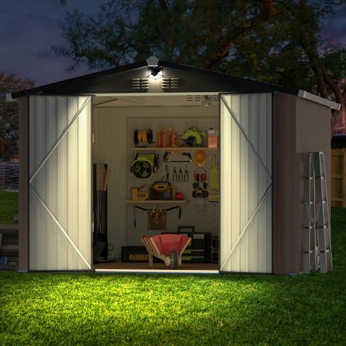 Metal Storage Shed,Outdoor Storage Building 10x12,Large Backyard Sheds with Lockable Doors,Waterproof Outside Storage Shed