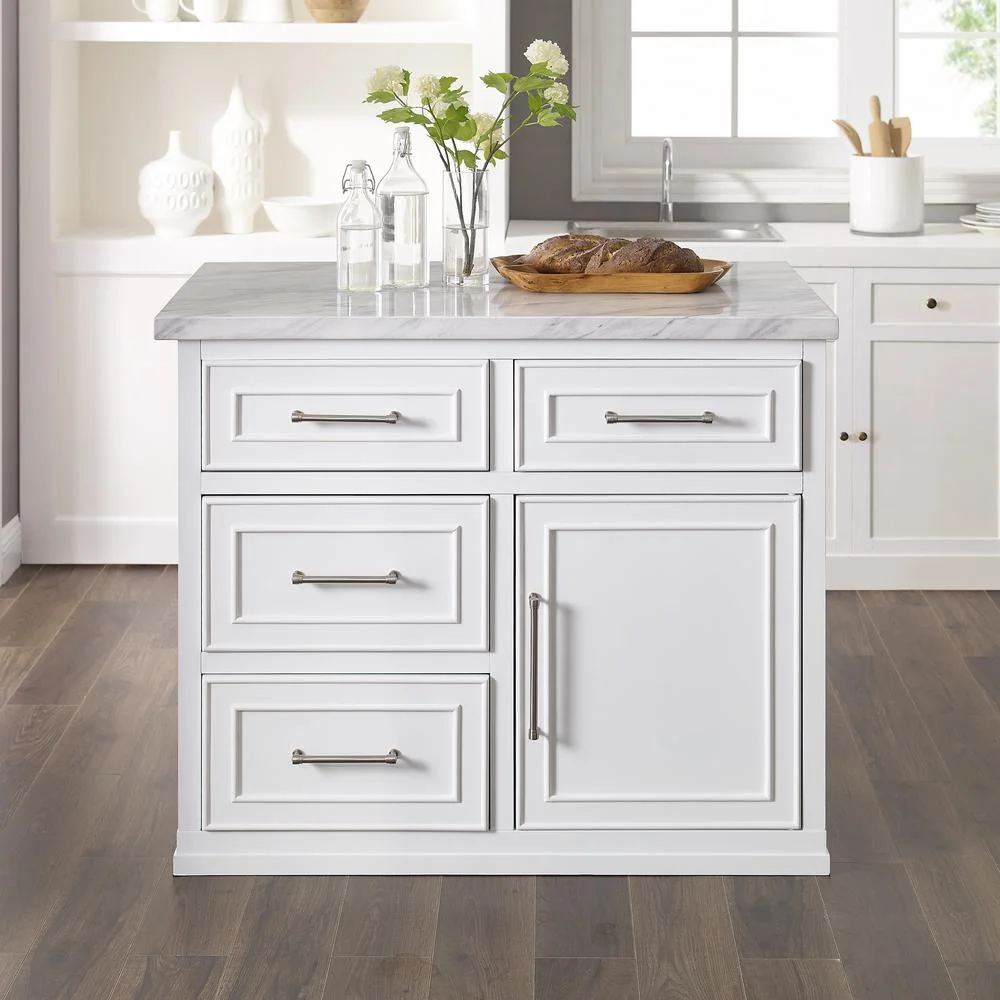 Crosley Furniture Cutler Modern MDF Wood Kitchen Island in White