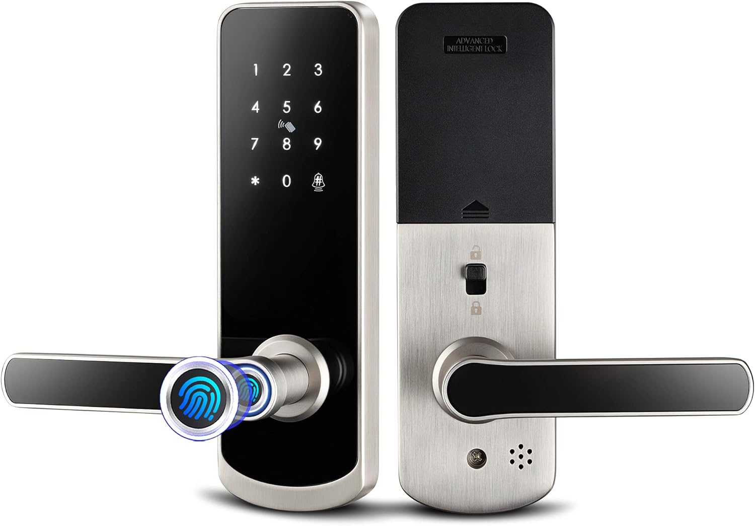 Smart Lock,Smart Lock Front Door with Handle Keyless Door Lock with Keypad,Smart Door Lock TT Lock App digital Wifi Remote Conter Card Key Fingerprint Door Lock for Office Home Airbnb(YRHAND NX1 Plus)