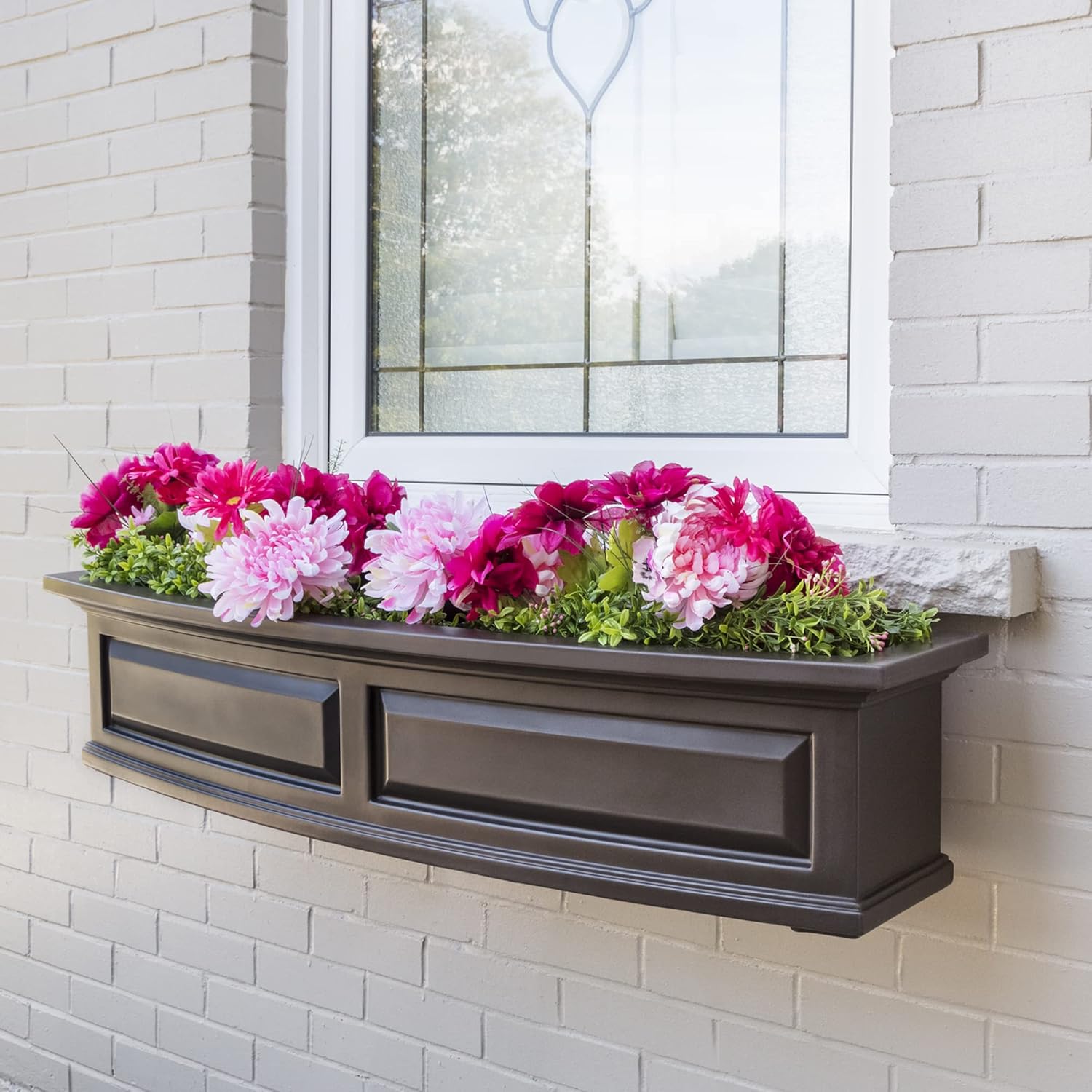 Mayne Nantucket 4ft Window Box - Espresso - 48in L x 11.5in W x 10in H - Polyethylene - Built-in Water Reservoir (4831-ES)