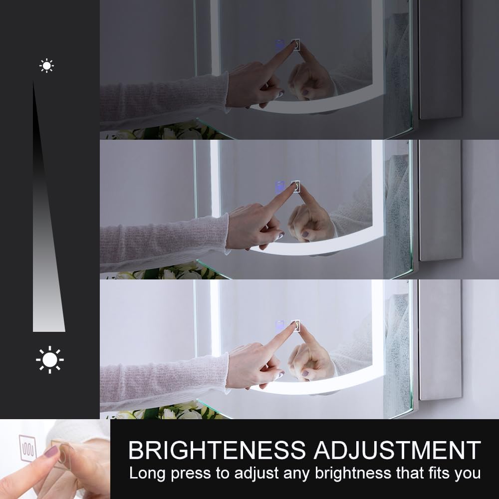 Chende 20" x 31" Bathroom Medicine Cabinet with Mirror, Oval Lighted Medicine Cabinet with Anti fog and 3 Light Settings, Dimmable Stainless Steel Cabinet with Lights for Bathroom