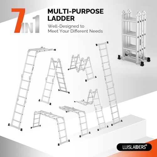 LUISLADDERS 15.5FT Folding Ladder Multi-Purpose Aluminium Extension 7 in 1 Step Heavy Duty Combination EN 131 Standard