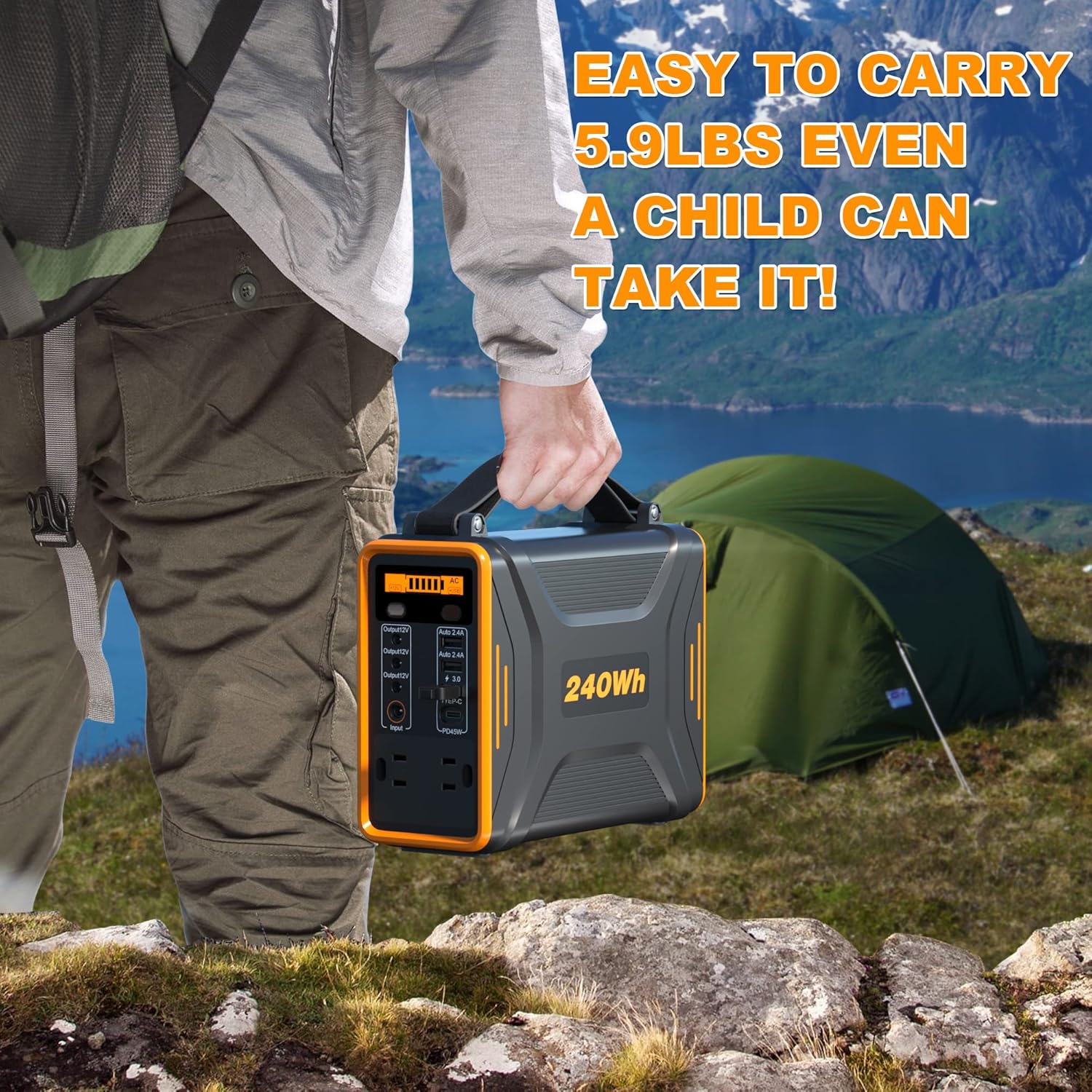 sevkumz Portable Power Station, 240Wh Backup LiFePO4 Battery, 110V/200W Pure Sine Wave AC Outlet, Solar Generator (Solar Panel Not Included) for Outdoors Camping Travel Hunting Emergency