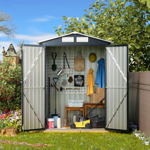 10X12X7.5 FT Outdoor Steel Storage Shed with Lockable Doors, 2 Windows, Transparent Roof Panels (Wood Panels & Frame Floor Not Included), Ideal for Patio Storage,Garbage Can, Chicken Coop，Brown