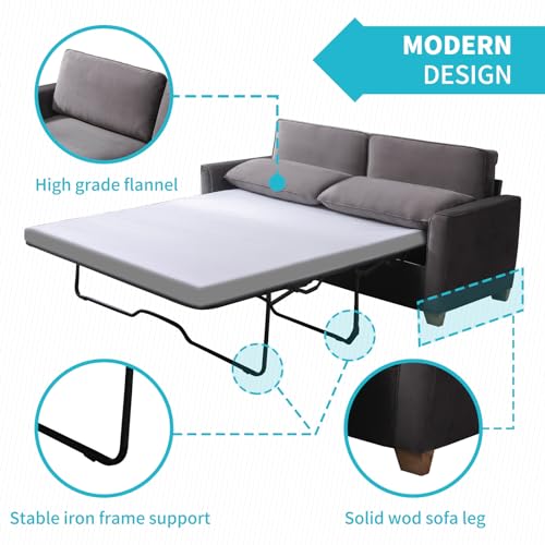 CECER Queen Size Pull Out Sofa Bed, 2-in-1 Design Pull Out Couch Bed with Foldable Mattress, Upholstered Velvet Convertible Sleeper Couch Bed for Living Room, Apartment, Office (Queen, Beige)