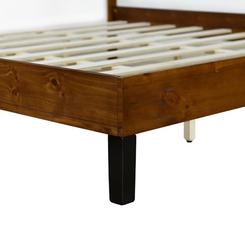 Farmhouse Full Size Bed Frame w/ 45.5" Tall Headboard, Rustic Wood Platform Bed with Wood Slats Support, Noise Free, Mattress Foundation, No Box Spring Needed, Full