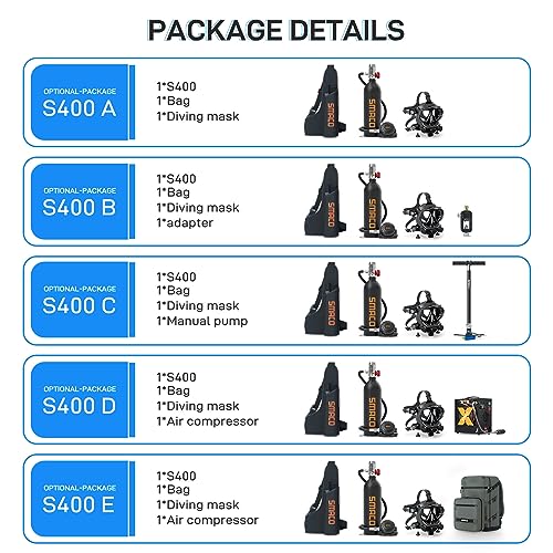 SMACO S400 Mini Scuba Tank with 1L Capacity Support 15-20 Minutes Underwater Breathing(No More Than 33 ft) Scuba Tank Detachable Diving Mask Package for Working Underwater/Filming Underwater