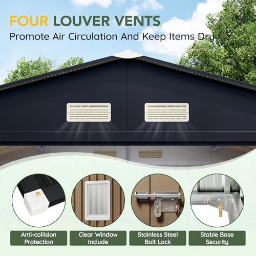 Outdoor Storage Shed 10 x 12ft. Utility Tool Shed Metal Storage Garden Shed with Lockable Doors, Windows & Metal Frame Floor for Patio Storage,Brown