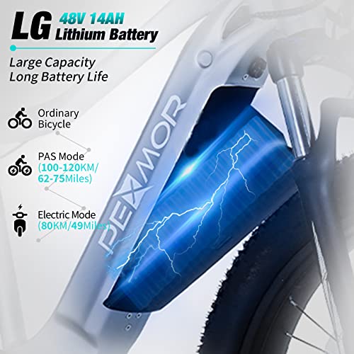 PEXMOR Electric Bike for Adults, 750W 32MPH Ebike w/48V 14AH Removable Battery Electric Bicycle,26" Fat Tire Electric Mountain Bike Snow Beach Commuter E-Bike,7 Speed, UL Certified
